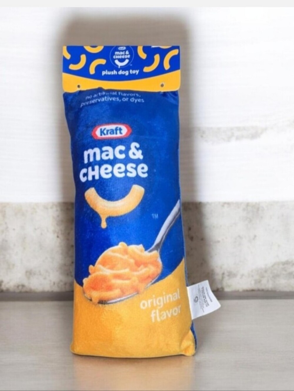 Mac & Cheese Plush Dog Toy - Blue & Yellow